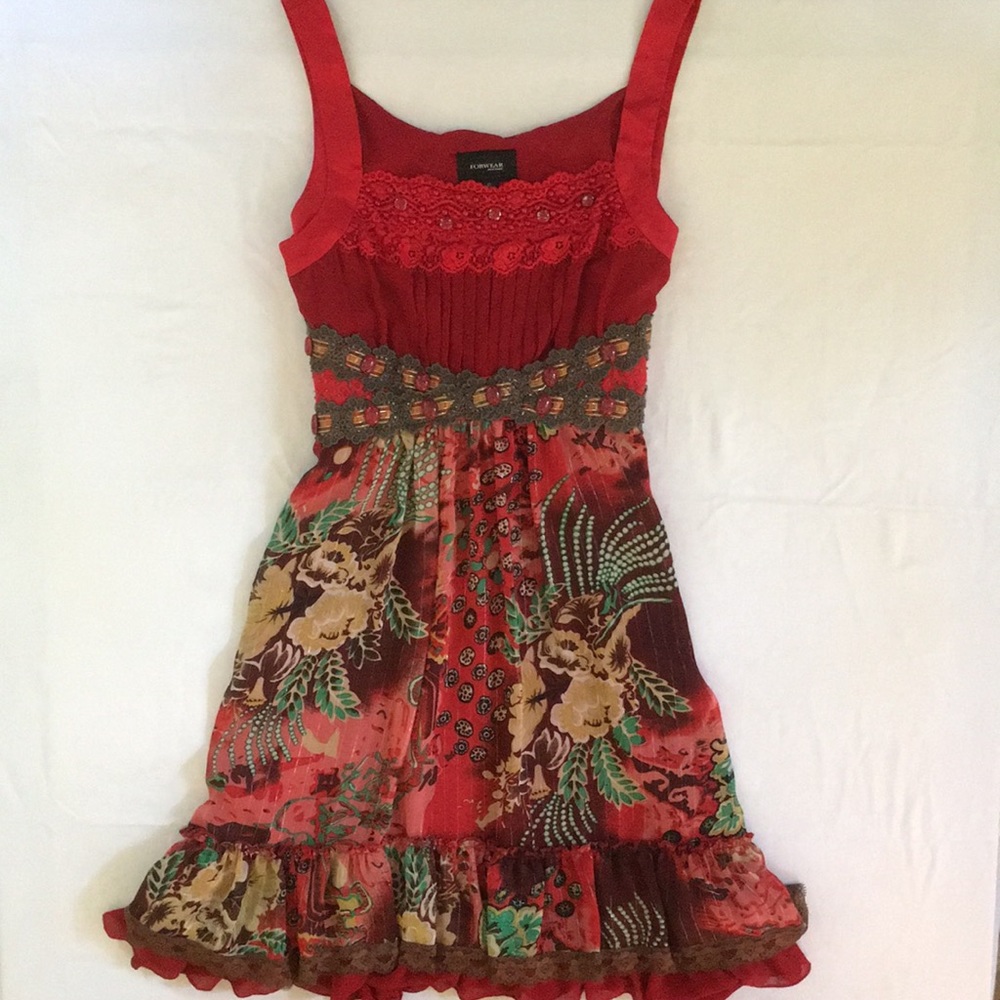 Hand Beaded Satin Trim Red Dress! Like New!